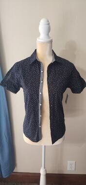 Perry Ellis Boy Black Geometric Short Sleeve Button-Up Collared Shirt Size 10Y